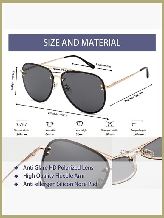 Oversized Aviator Sunglasses with Polarized Lenses and UV Protection